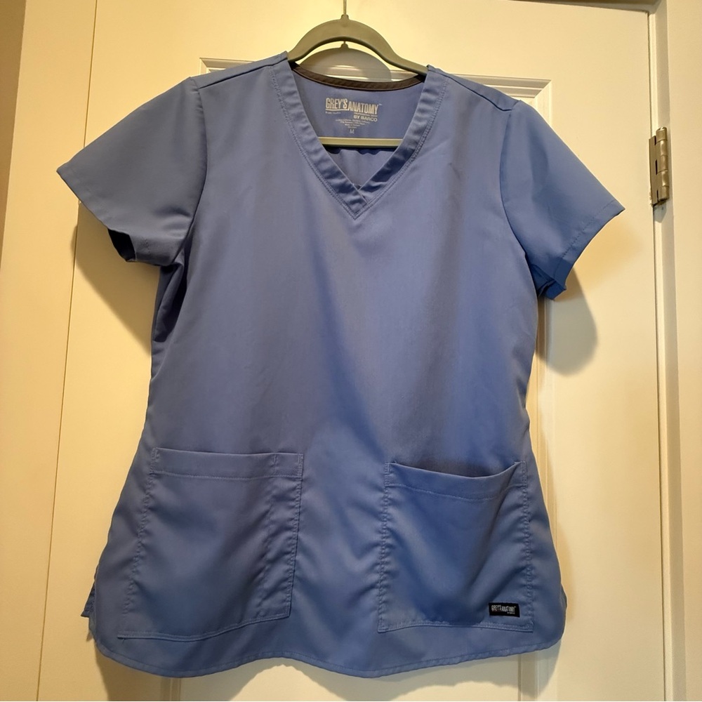 Grey's Anatomy Women’s Scrub Top Medium Blue Short Sleeve V Neck Style# 71166